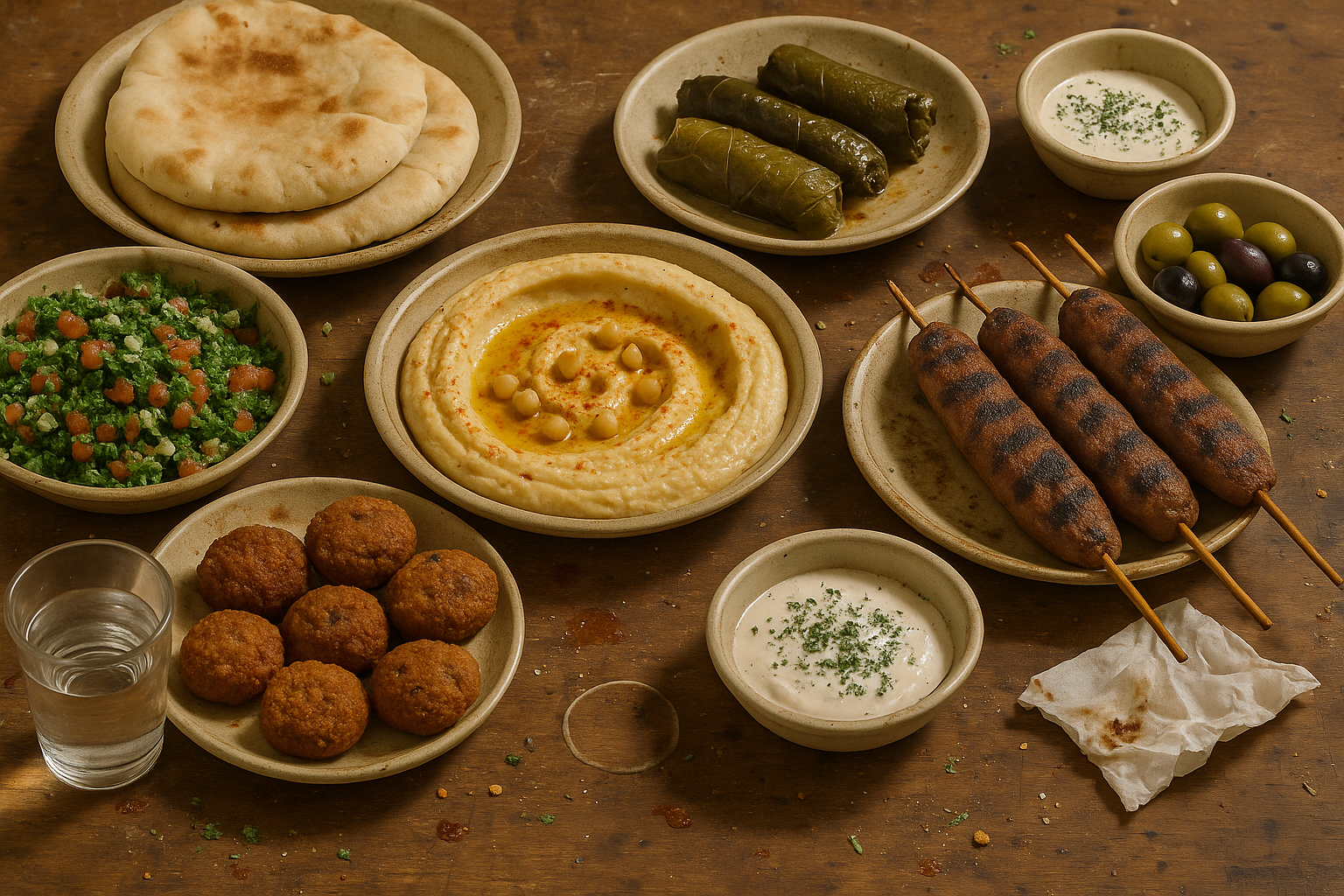Cuisine libanaise avec détails et imperfections authentiques